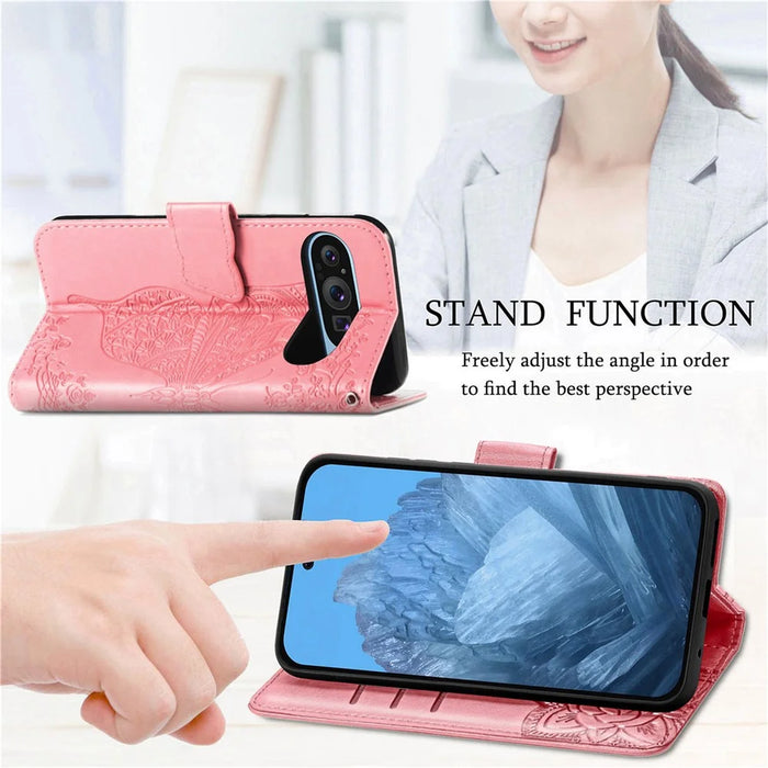 For Google Pixel 11 Pro  /  Pixel 11 Case with Strap Butterfly Pattern PU Leather Wallet Phone Cover - Pink - 5