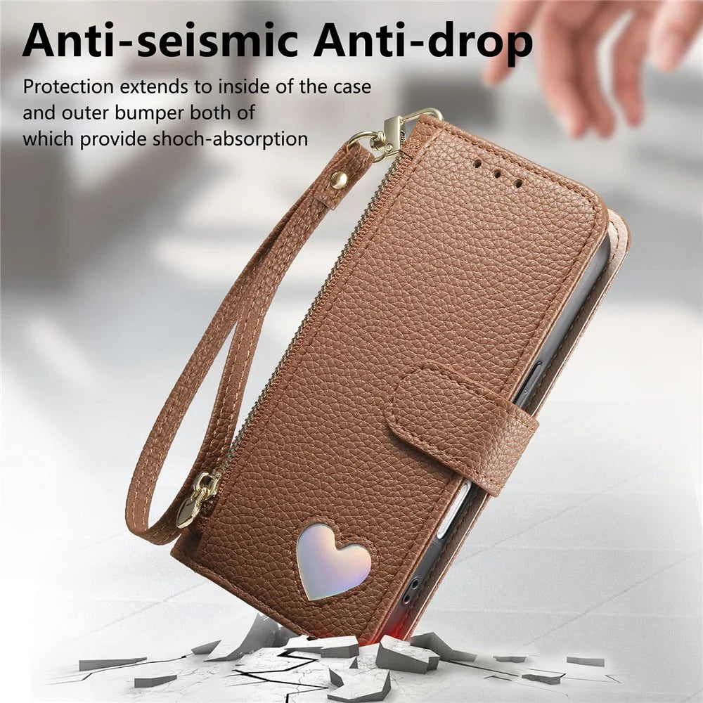 For Google Pixel 11 Pro  /  Pixel 11 Case Zipper Pocket TPU PU Leather Wallet Phone Cover with Strap - Brown - 5