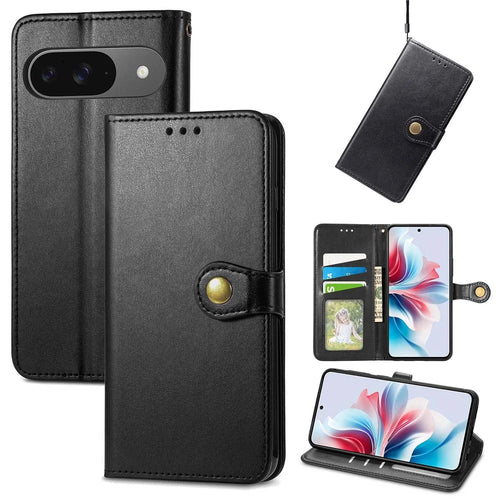 For Google Pixel 11 Pro  /  Pixel 11 Case Wallet Stand Leather Phone Cover with Wrist Strap - Black - 1