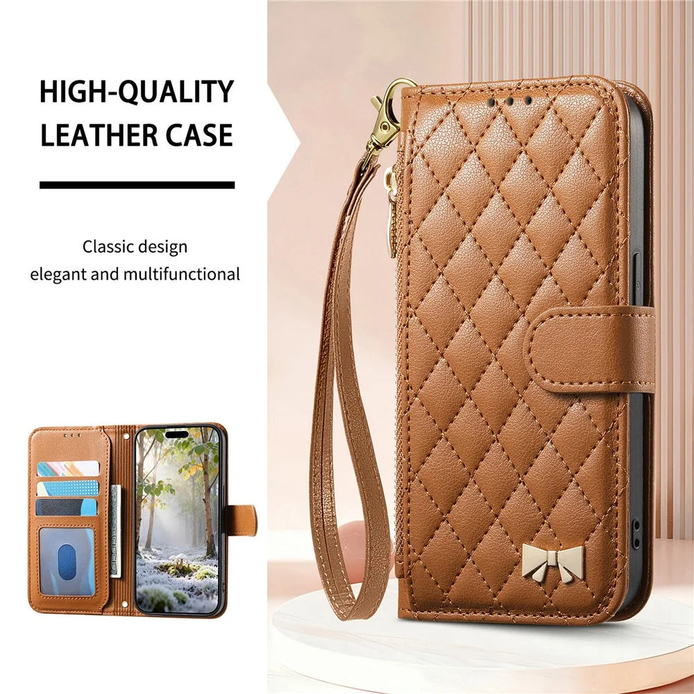 For Google Pixel 11 Pro  /  Pixel 11 Stand Case Imprint TPU PU Leather Zipper Pocket Wallet Phone Cover with Strap - Brown - 5