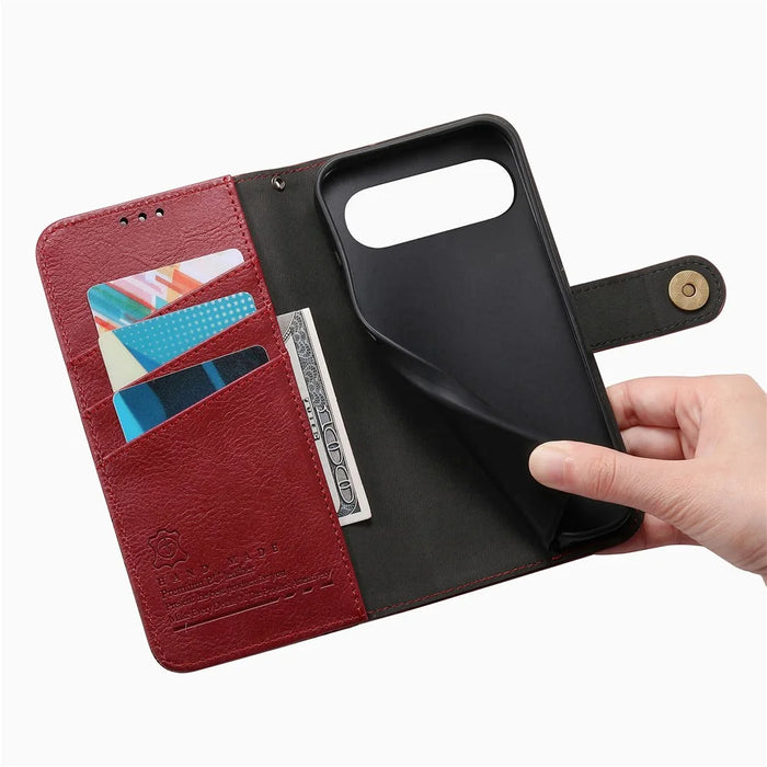 For Google Pixel 11 Pro  /  Pixel 11 Case Color Splicing TPU PU Leather Flip Shockproof Phone Cover with Wrist Strap - Red - 4