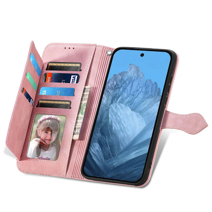 For Google Pixel 11 Pro  /  Pixel 11 Zipper Wallet Case with Strap Flower Imprint PU Leather Phone Cover - Pink - 2