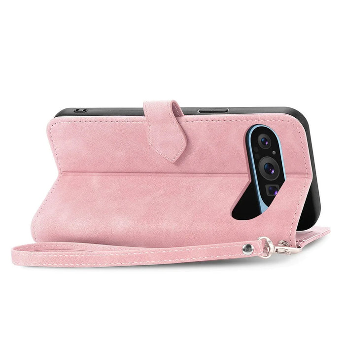 For Google Pixel 11 Pro  /  Pixel 11 Zipper Wallet Case with Strap Flower Imprint PU Leather Phone Cover - Pink - 4