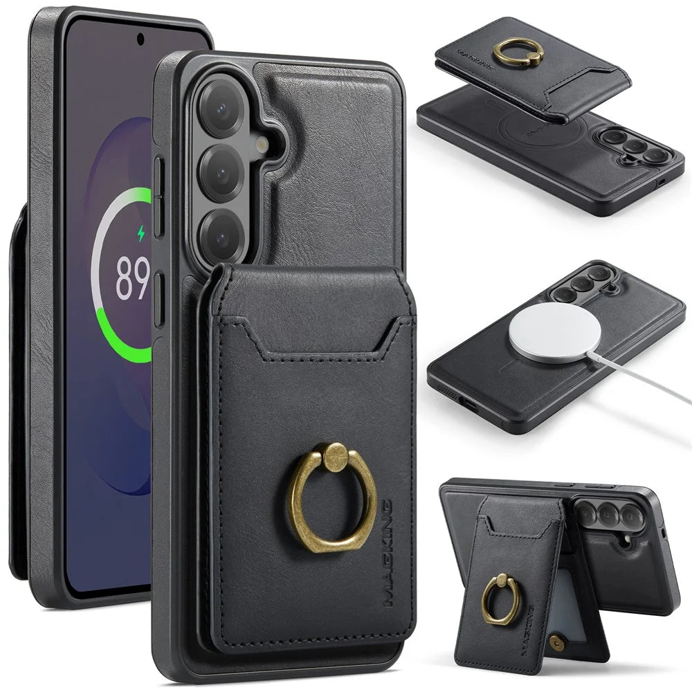 MAGKING K1 Series For Samsung Galaxy S26 FE Magnetic Case PC + TPU + PU Phone Cover with Card Holder - Black - 1