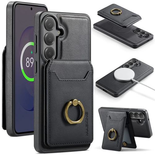 MAGKING K1 Series For Samsung Galaxy S26 FE Magnetic Case PC + TPU + PU Phone Cover with Card Holder - Black - 1