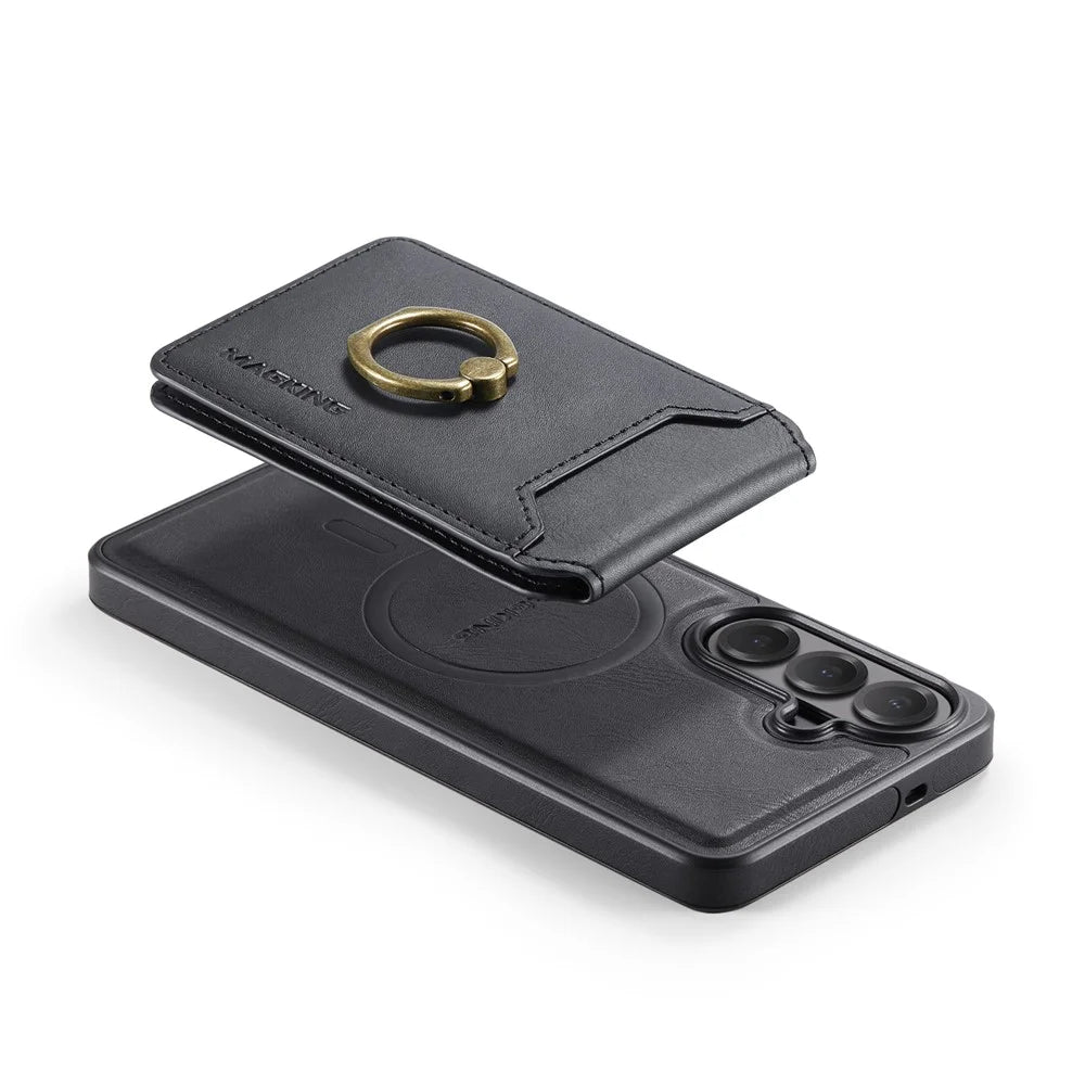 MAGKING K1 Series For Samsung Galaxy S26 FE Magnetic Case PC + TPU + PU Phone Cover with Card Holder - Black - 6