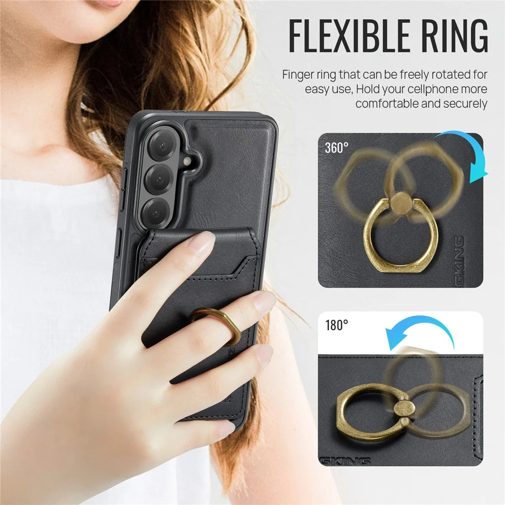 MAGKING K1 Series For Samsung Galaxy S26 FE Magnetic Case PC + TPU + PU Phone Cover with Card Holder - Black - 7