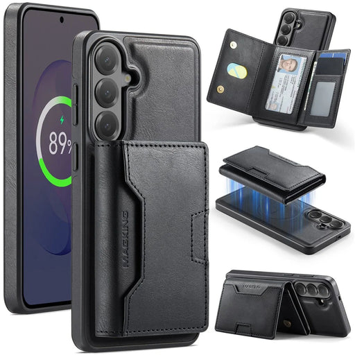 MAGKING K4 Series For Samsung Galaxy S26 FE Magnetic Case Detachable Wallet PU TPU PC Phone Cover - Black - 1