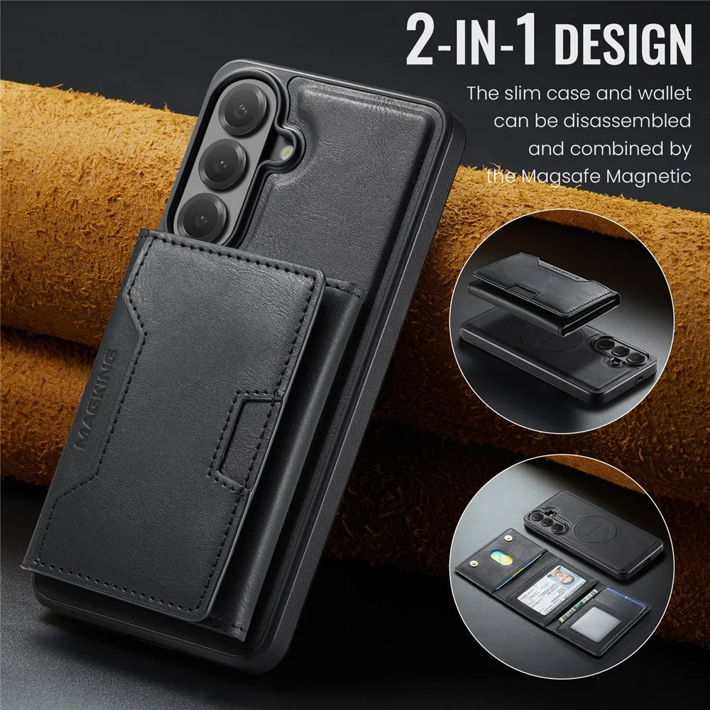 MAGKING K4 Series For Samsung Galaxy S26 FE Magnetic Case Detachable Wallet PU TPU PC Phone Cover - Black - 6