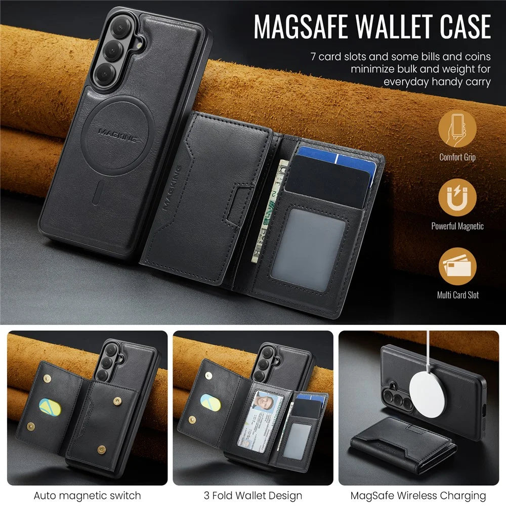 MAGKING K4 Series For Samsung Galaxy S26 FE Magnetic Case Detachable Wallet PU TPU PC Phone Cover - Black - 7