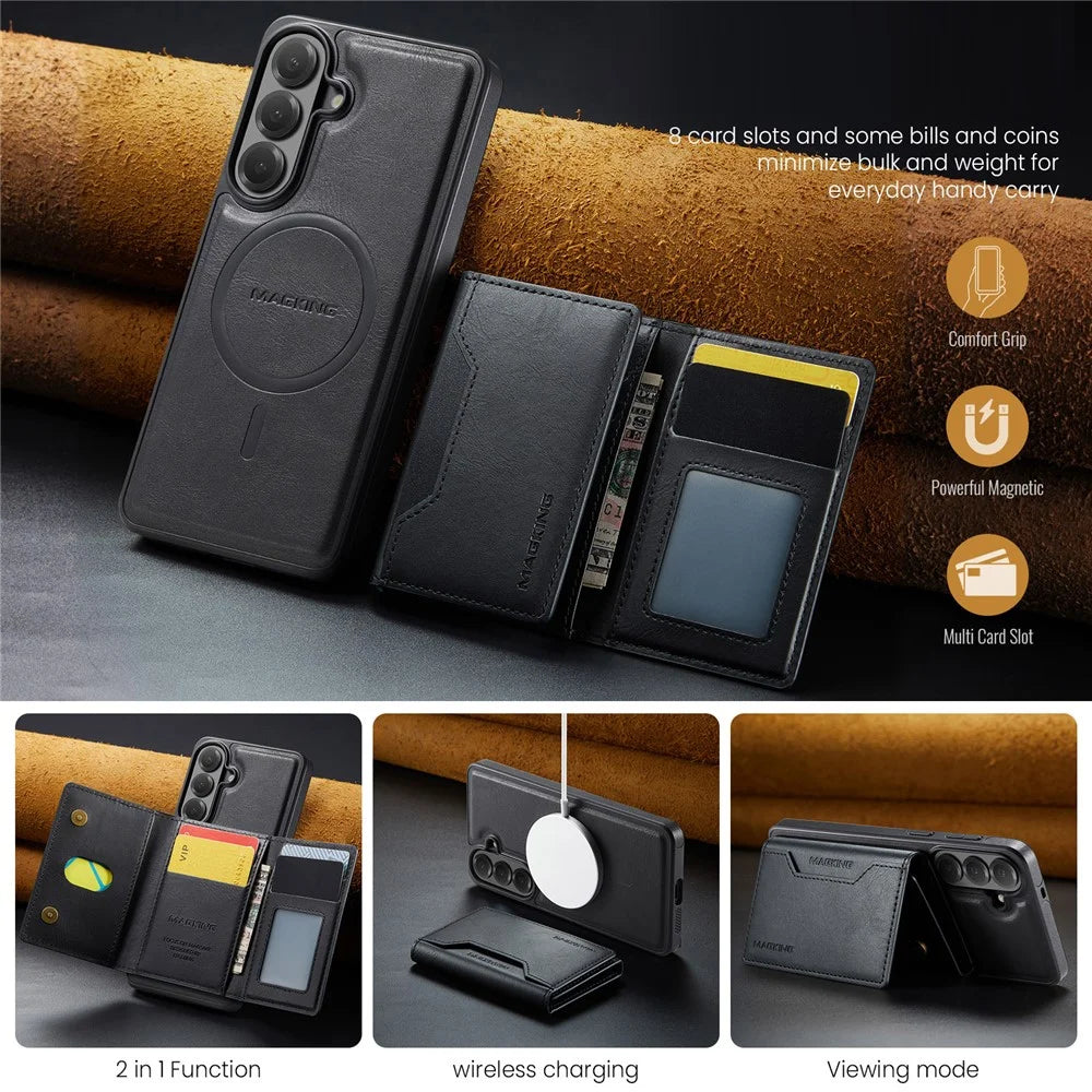 MAGKING K2 Series For Samsung Galaxy S26 FE Magnetic Case PC + TPU + PU Phone Cover with RFID Blocking Wallet - Black - 7