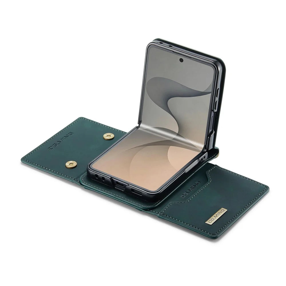 DG.MING M2 Series for Samsung Galaxy Z Flip8 Case PU + PC Phone Cover with Detachable Card Bag  /  Should Strap - Green - 4
