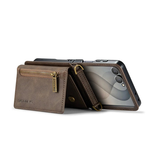 DG.MING M5 Series for Samsung Galaxy Z Flip8 Case RFID Blocking Card Slots Leather + PC Phone Cover - Brown - 2