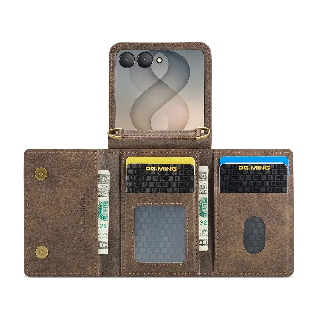 DG.MING M5 Series for Samsung Galaxy Z Flip8 Case RFID Blocking Card Slots Leather + PC Phone Cover - Brown - 3