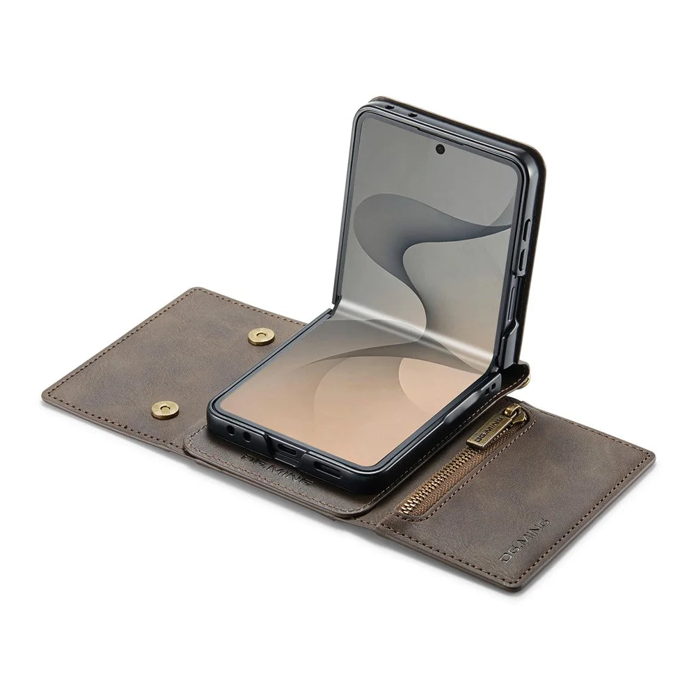DG.MING M5 Series for Samsung Galaxy Z Flip8 Case RFID Blocking Card Slots Leather + PC Phone Cover - Brown - 4