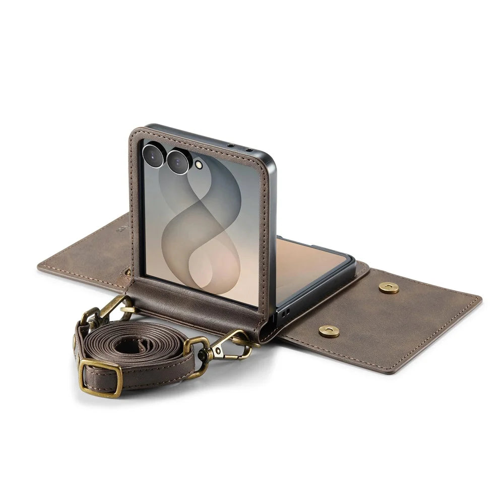 DG.MING M5 Series for Samsung Galaxy Z Flip8 Case RFID Blocking Card Slots Leather + PC Phone Cover - Brown - 5