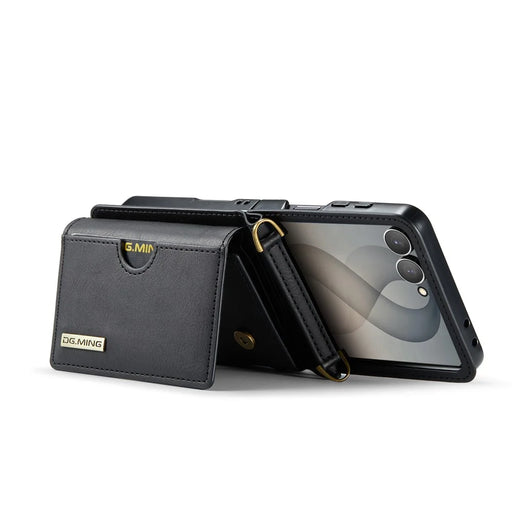 DG.MING M6 Series For Samsung Galaxy Z Flip8 Foldable Case PU + PC Phone Cover with Wallet   /   Shoulder Strap - Black - 2
