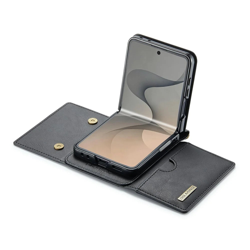 DG.MING M6 Series For Samsung Galaxy Z Flip8 Foldable Case PU + PC Phone Cover with Wallet   /   Shoulder Strap - Black - 4