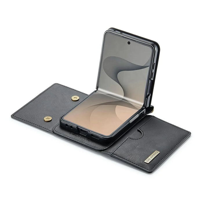 DG.MING M6 Series For Samsung Galaxy Z Flip8 Foldable Case PU + PC Phone Cover with Wallet   /   Shoulder Strap - Black - 4