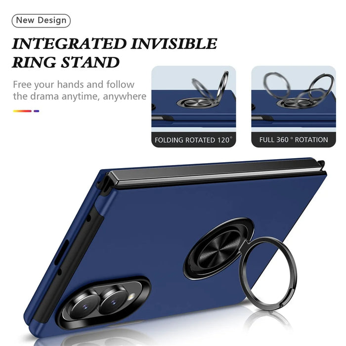 For Samsung Galaxy Z Fold8 Case PC + TPU Phone Cover with Rotatable Ring Holder - Blue - 3