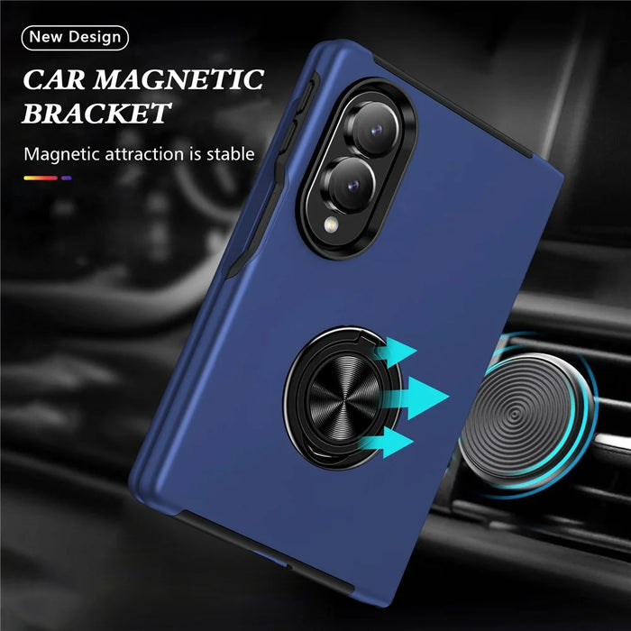 For Samsung Galaxy Z Fold8 Case PC + TPU Phone Cover with Rotatable Ring Holder - Blue - 4