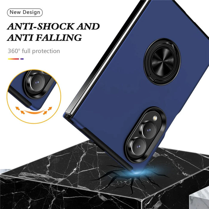 For Samsung Galaxy Z Fold8 Case PC + TPU Phone Cover with Rotatable Ring Holder - Blue - 5