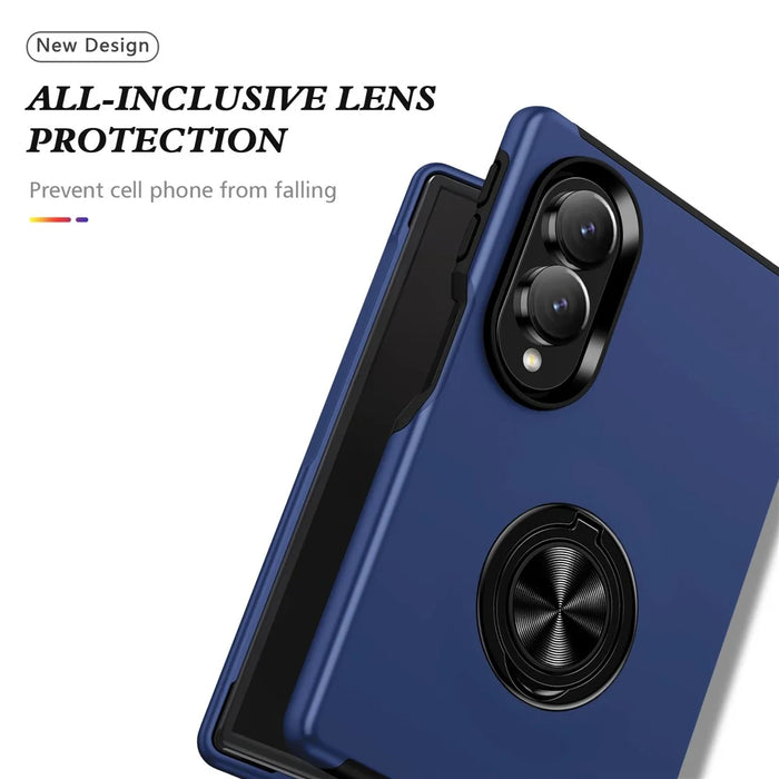 For Samsung Galaxy Z Fold8 Case PC + TPU Phone Cover with Rotatable Ring Holder - Blue - 7