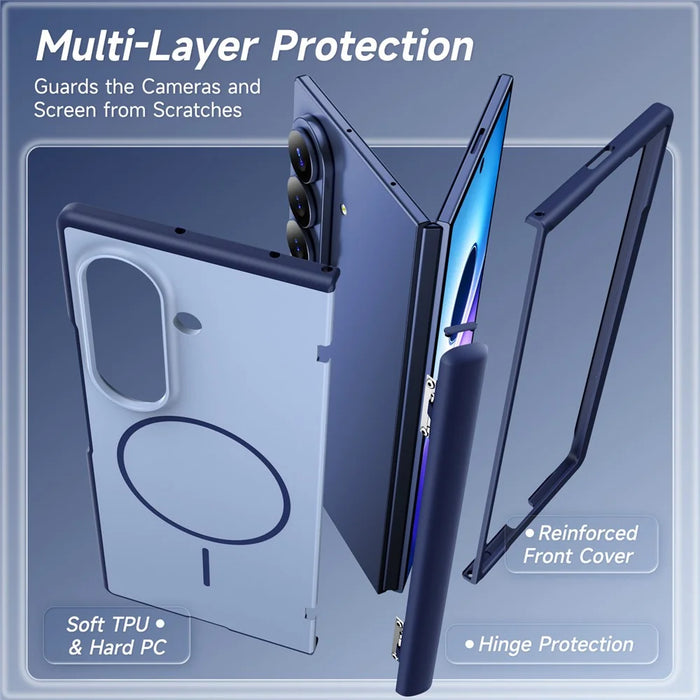For Samsung Galaxy Z Fold8 Ultra Magnetic Case Matte Finish Hinge Protection Phone Cover - Blue - 7