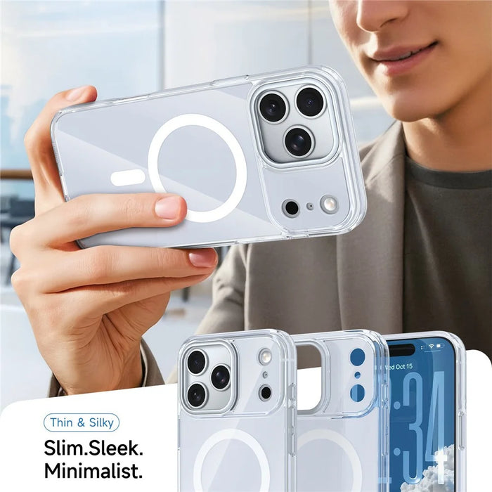 For iPhone 18 Pro Max / 17 Pro Max Magnetic Case TPU + Acrylic Shockproof Anti-Scratch Phone Cover - White - 7