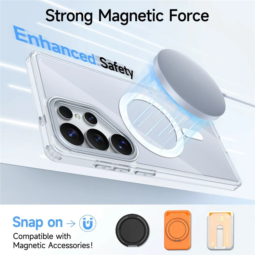 For Samsung Galaxy S25 Ultra Magnetic Case TPU + Acrylic Shockproof Anti-Scratch Phone Cover - White - 6