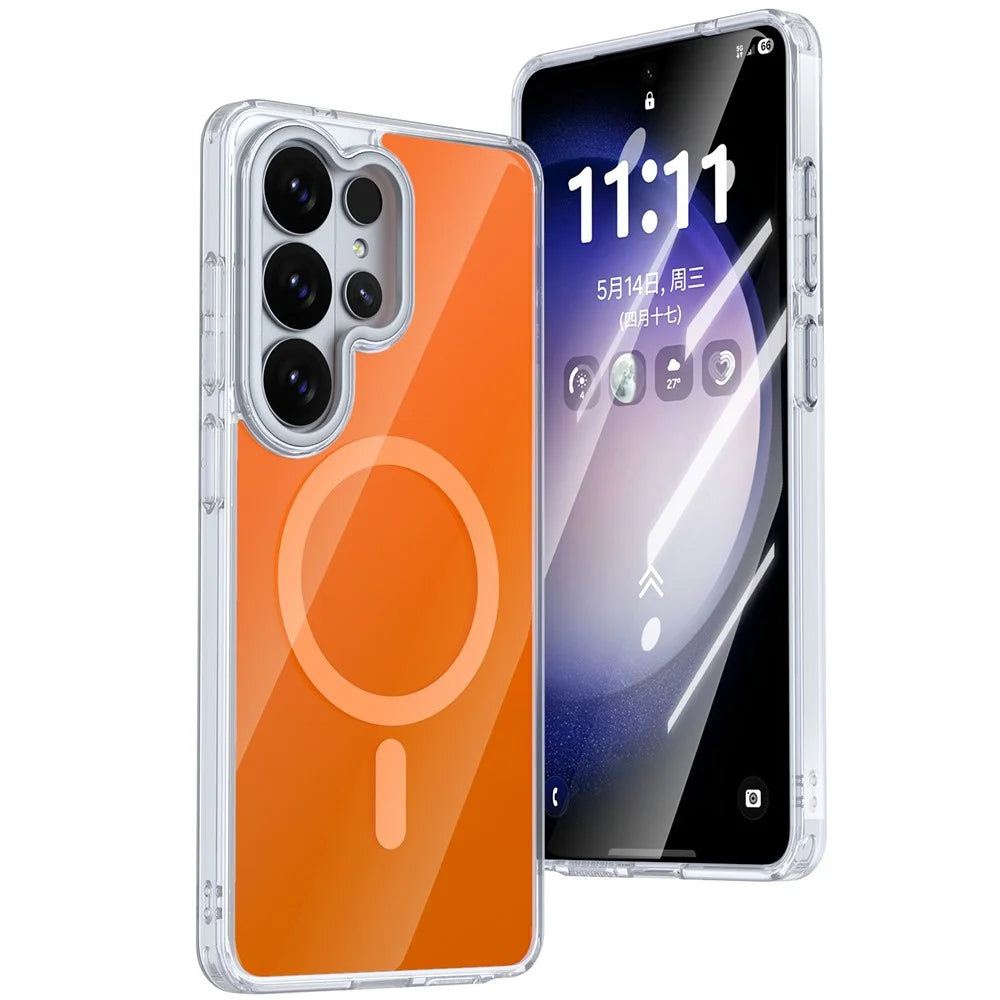For Samsung Galaxy S26 Ultra Magnetic Case TPU + Acrylic Shockproof Anti-Scratch Phone Cover - Orange - 1