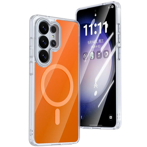 For Samsung Galaxy S26 Ultra Magnetic Case TPU + Acrylic Shockproof Anti-Scratch Phone Cover - Orange - 1