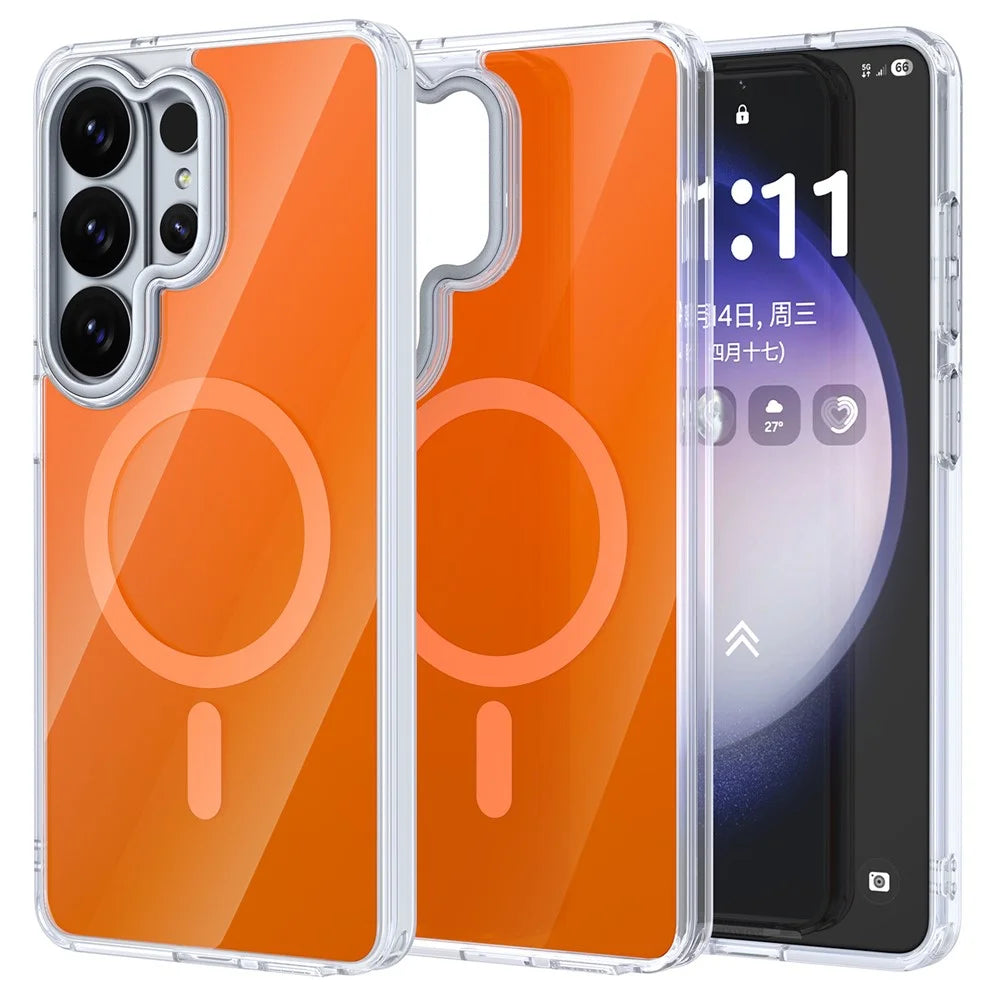 For Samsung Galaxy S26 Ultra Magnetic Case TPU + Acrylic Shockproof Anti-Scratch Phone Cover - Orange - 2
