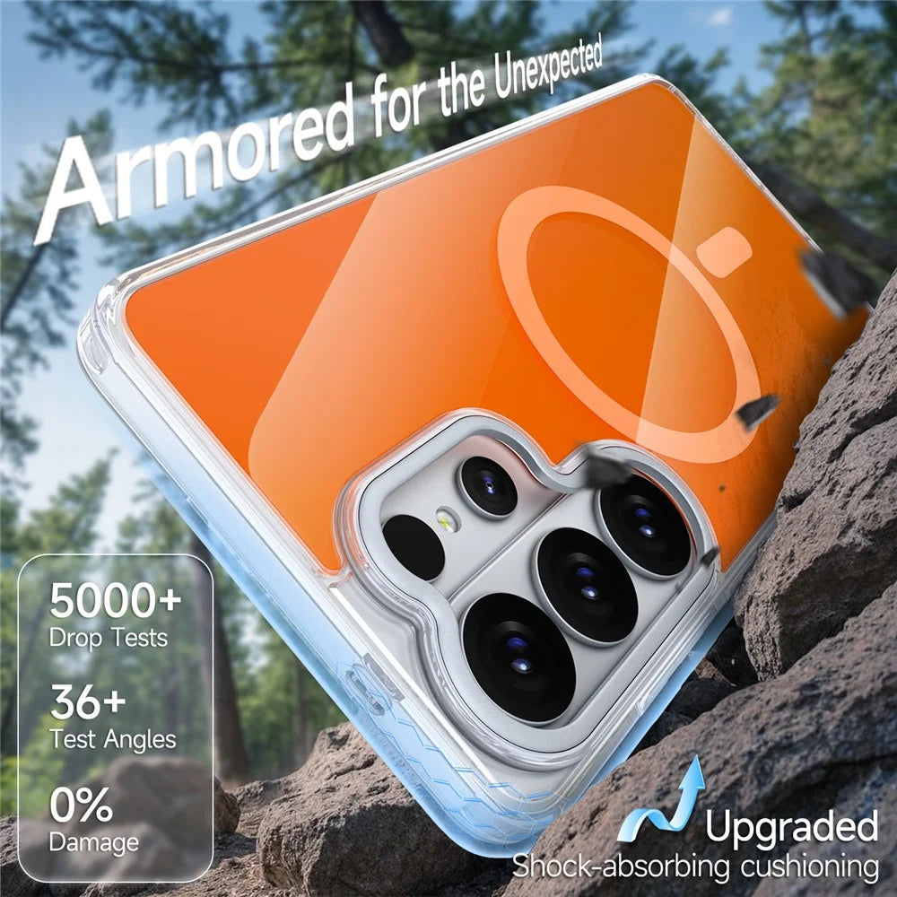 For Samsung Galaxy S26 Ultra Magnetic Case TPU + Acrylic Shockproof Anti-Scratch Phone Cover - Orange - 4