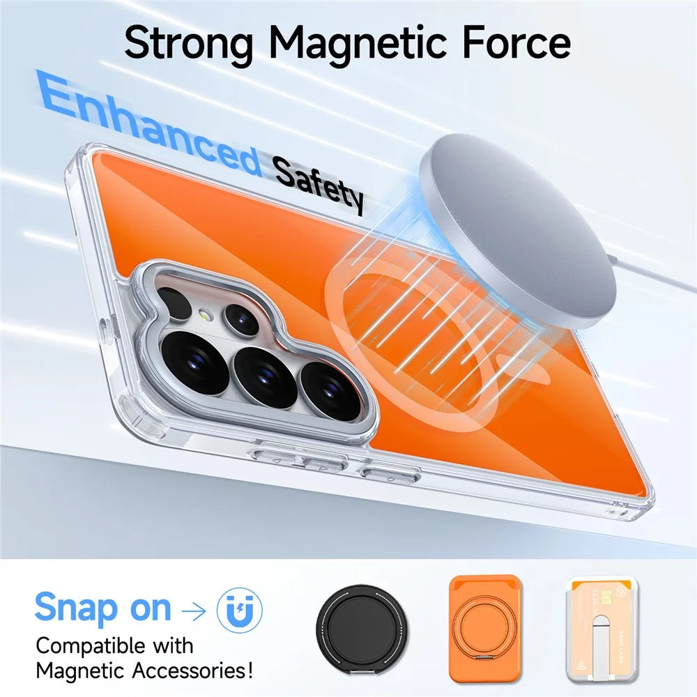 For Samsung Galaxy S26 Ultra Magnetic Case TPU + Acrylic Shockproof Anti-Scratch Phone Cover - Orange - 6
