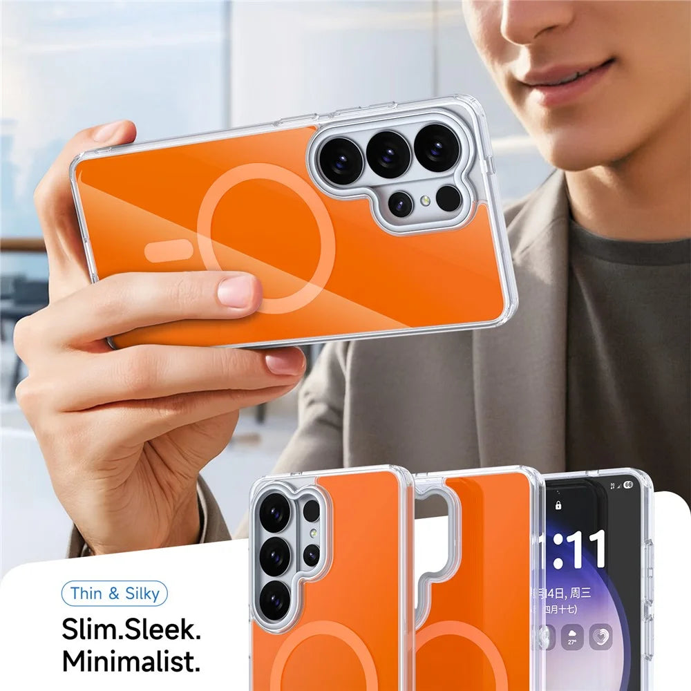 For Samsung Galaxy S26 Ultra Magnetic Case TPU + Acrylic Shockproof Anti-Scratch Phone Cover - Orange - 7