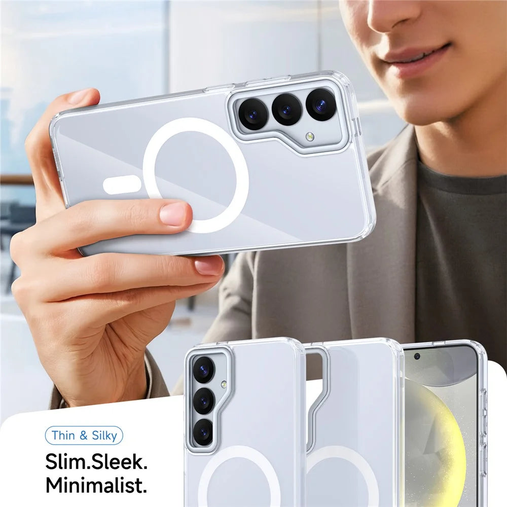 For Samsung Galaxy S25 FE Magnetic Case TPU + Acrylic Shockproof Anti-Scratch Phone Cover - White - 7