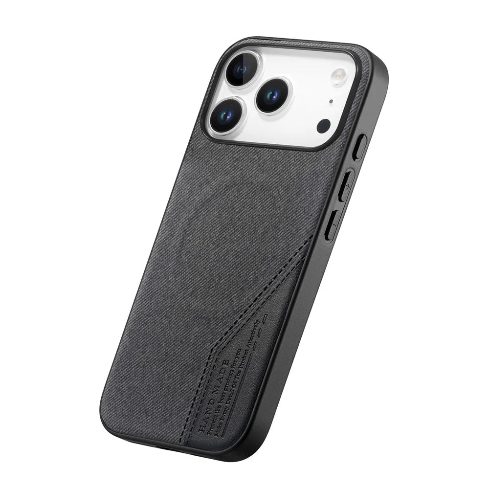 For iPhone 18 Pro Max  /  17 Pro Max Magnetic Case Cloth Texture PU Leather + PC + TPU Phone Cover - Black - 2