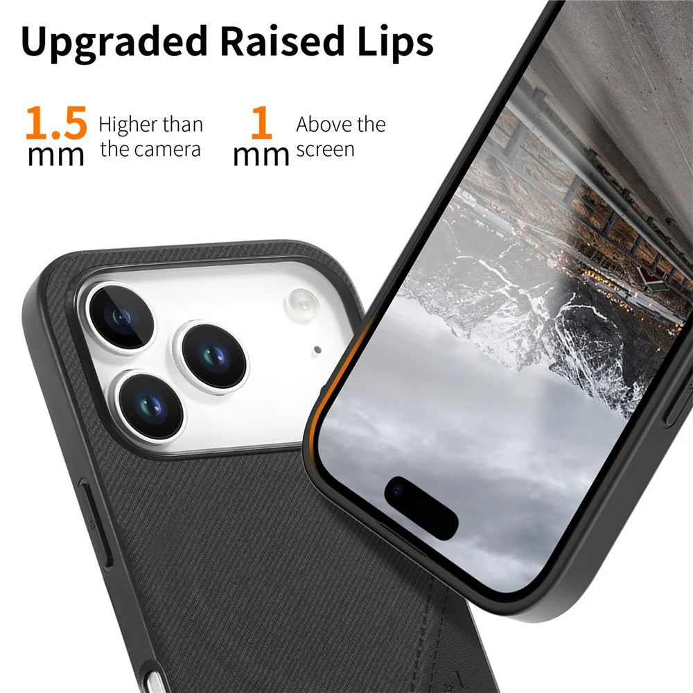For iPhone 18 Pro Max  /  17 Pro Max Magnetic Case Cloth Texture PU Leather + PC + TPU Phone Cover - Black - 4