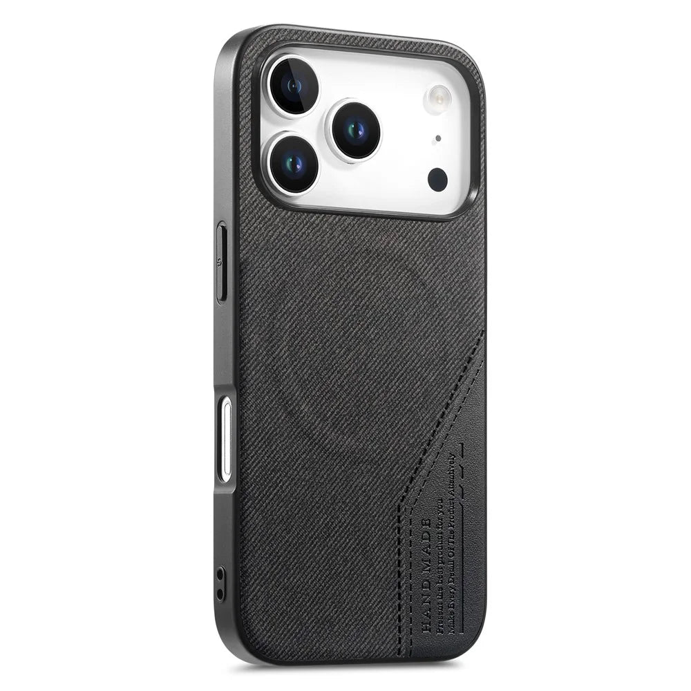 For iPhone 18 Pro  /  17 Pro Magnetic Case Cloth Texture PU Leather + PC + TPU Phone Cover - Black - 1