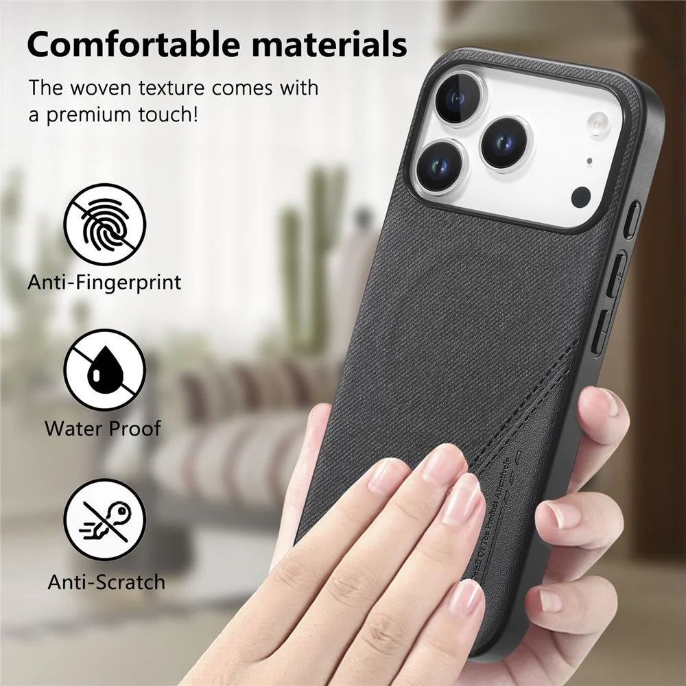 For iPhone 18 Pro  /  17 Pro Magnetic Case Cloth Texture PU Leather + PC + TPU Phone Cover - Black - 7