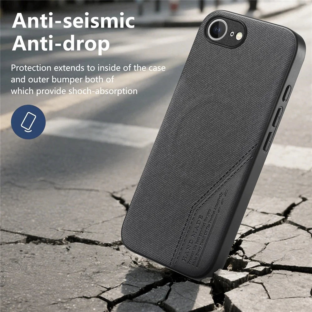 For iPhone 17e  /  16e Magnetic Case Cloth Texture PU Leather + PC + TPU Phone Cover - Black - 5