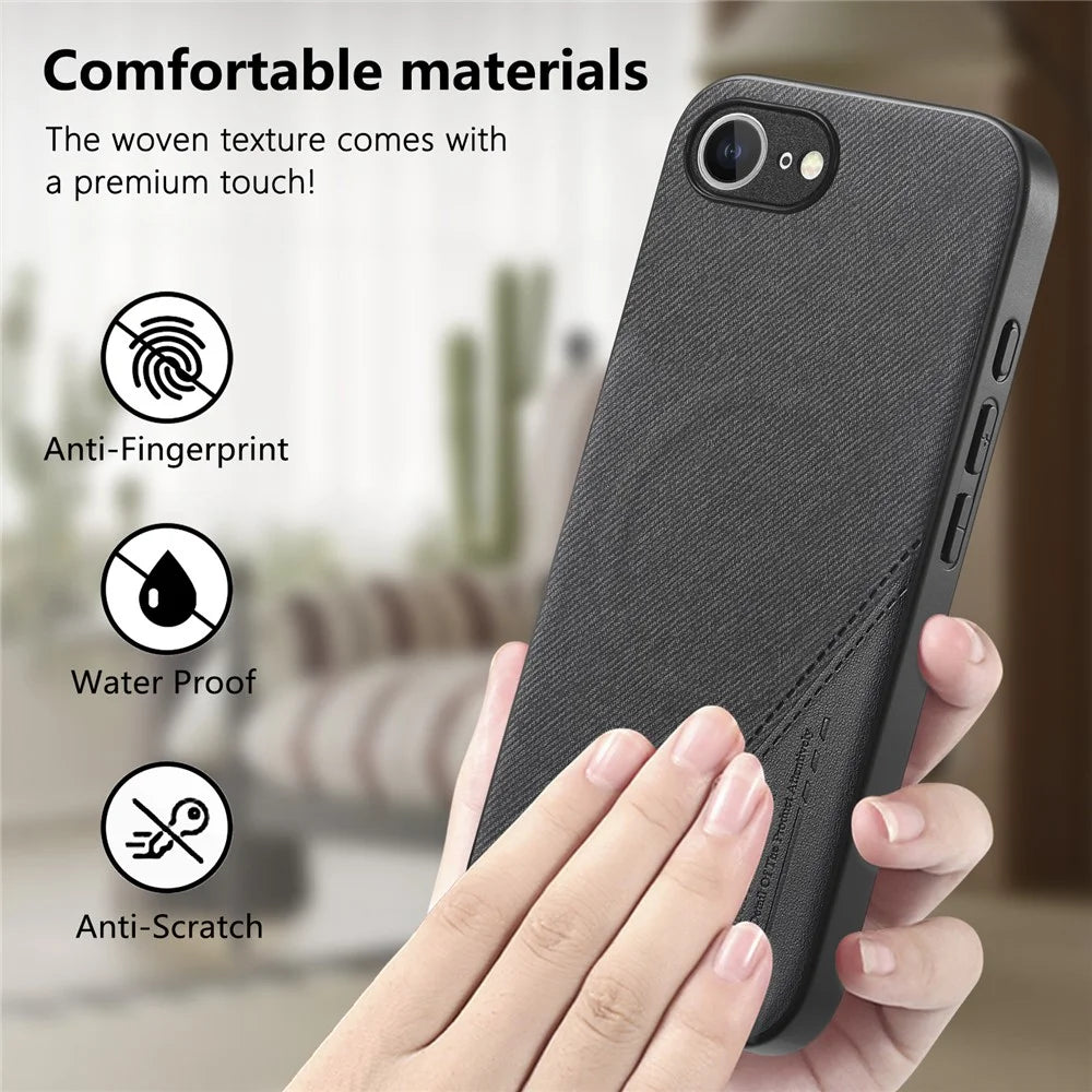For iPhone 17e  /  16e Magnetic Case Cloth Texture PU Leather + PC + TPU Phone Cover - Black - 7