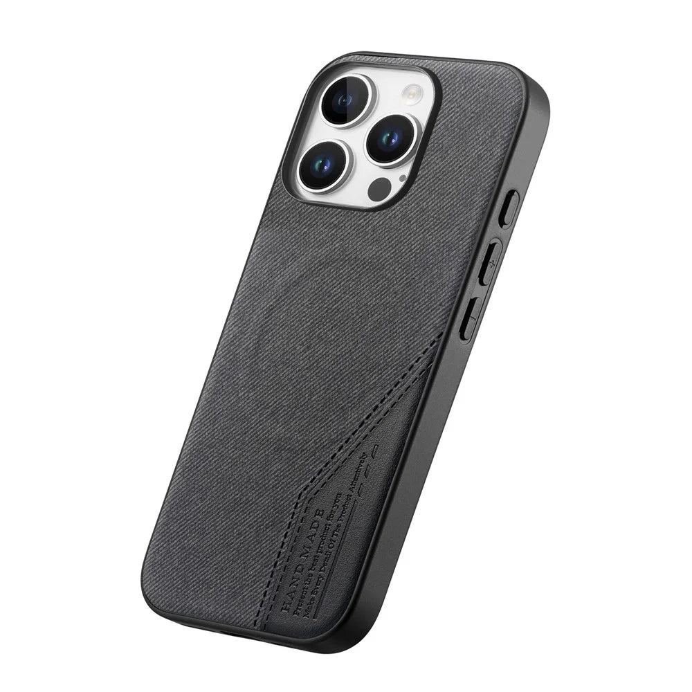 For iPhone 16 Pro Max Magnetic Case Cloth Texture PU Leather + PC + TPU Phone Cover - Black - 2