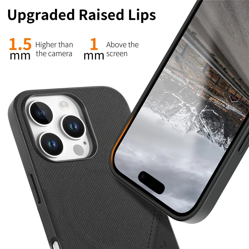 For iPhone 16 Pro Magnetic Case Cloth Texture PU Leather + PC + TPU Phone Cover - Black - 4
