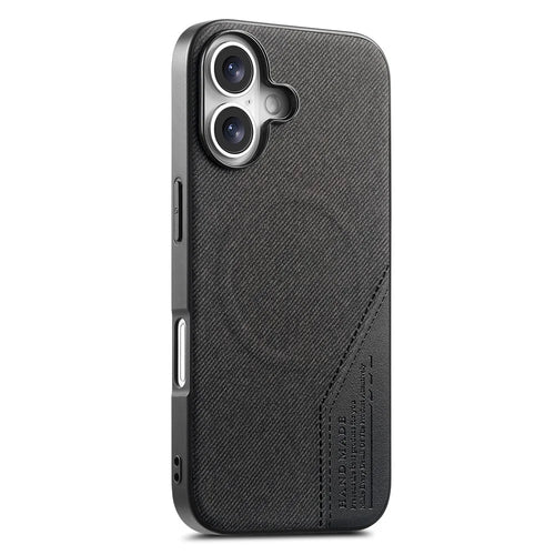 For iPhone 17 Magnetic Case Cloth Texture PU Leather + PC + TPU Phone Cover - Black - 1