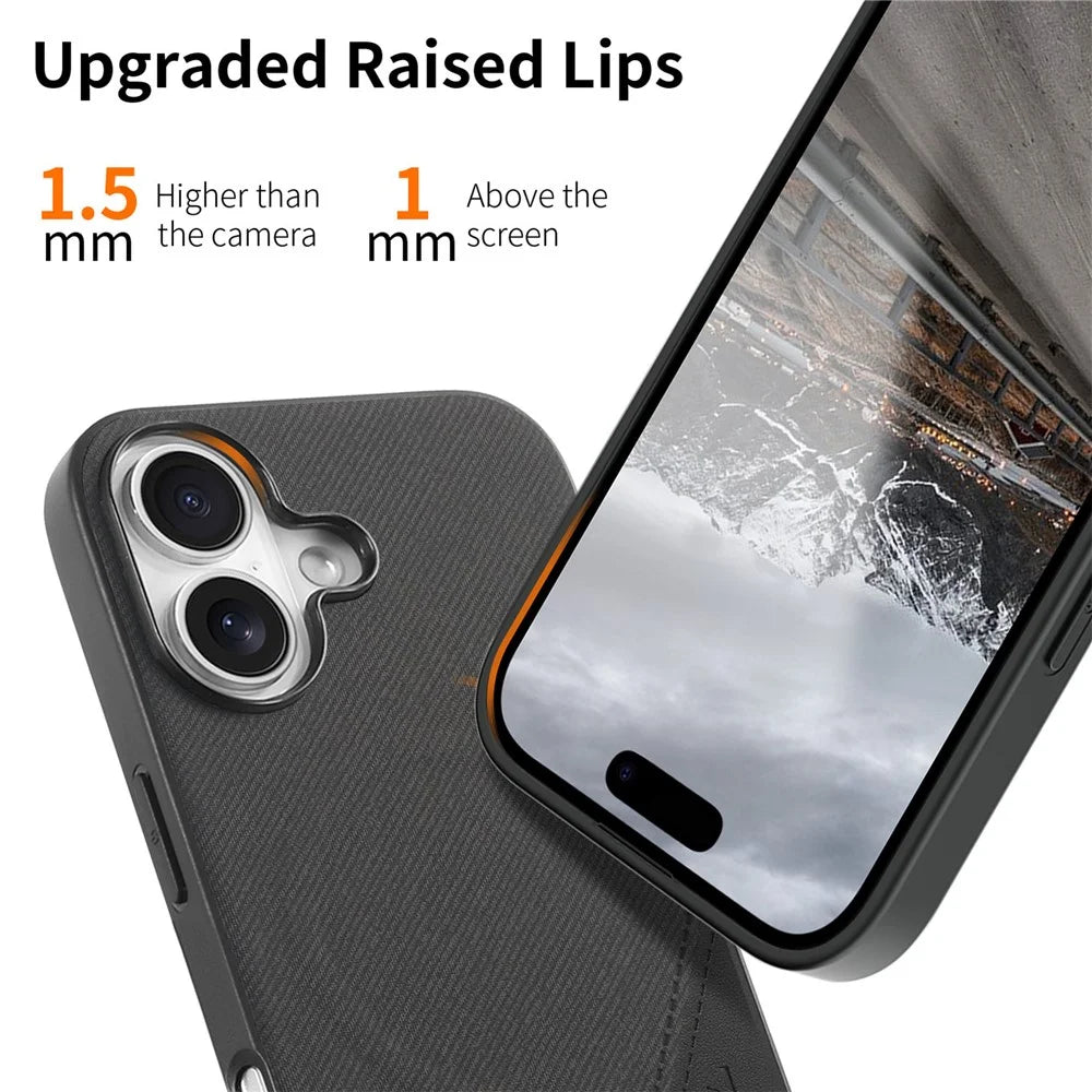 For iPhone 17 Magnetic Case Cloth Texture PU Leather + PC + TPU Phone Cover - Black - 4