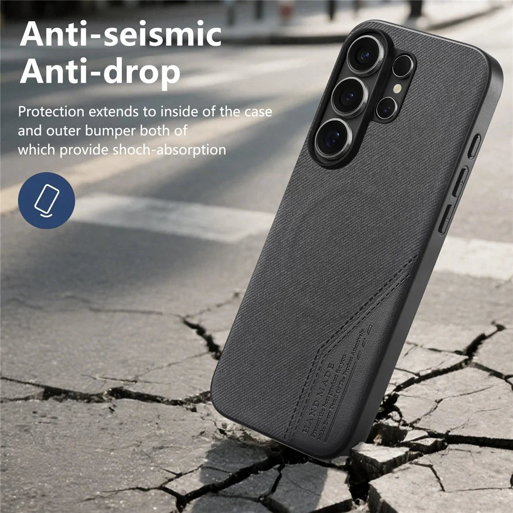 For Samsung Galaxy S26 Ultra Magnetic Case Cloth Texture PU Leather + PC + TPU Phone Cover - Black - 5