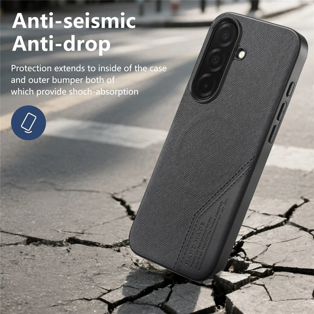 For Samsung Galaxy S26 FE Magnetic Case Cloth Texture PU Leather + PC + TPU Phone Cover - Black - 5