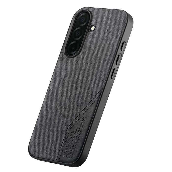 For Samsung Galaxy S25 Magnetic Case Cloth Texture PU Leather + PC + TPU Phone Cover - Black - 2